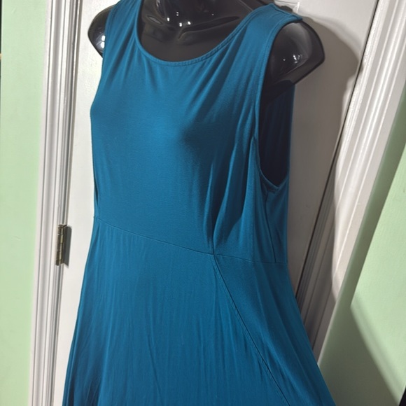 Eileen Fisher Jewel Bateau Neck Jersey Knit Knee Length Asymmetric Dress Size L - Picture 5 of 8